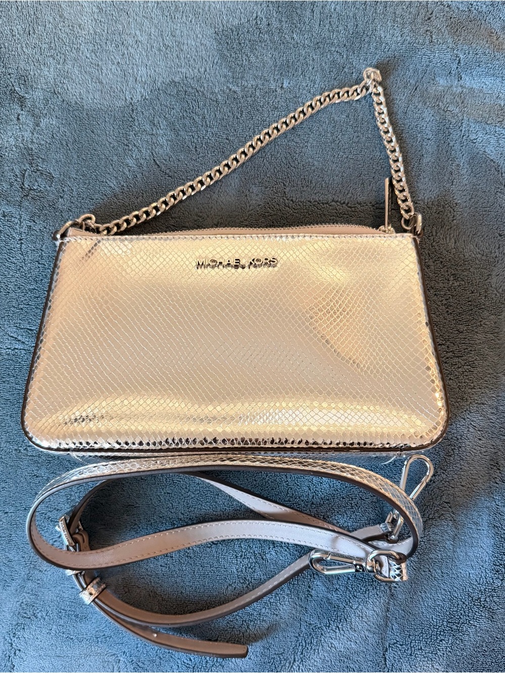 Michael Kors Metallic Silver Crossbody Bag with Chain